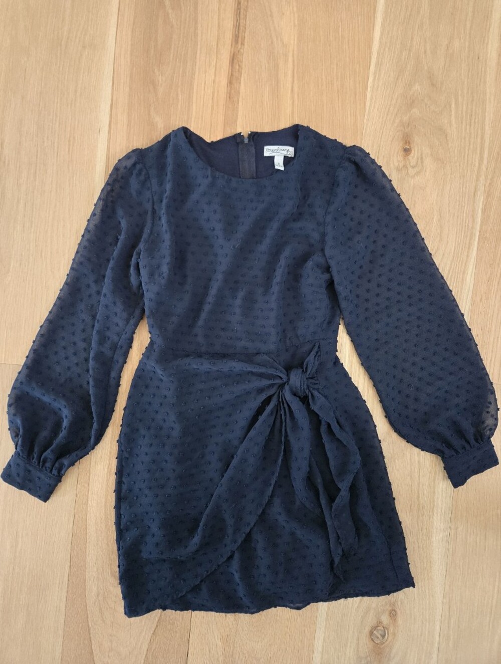 Xtraordinary Navy Blue Textured Long Sleeve Girls Dress